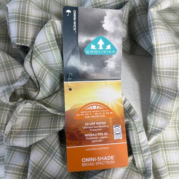 Columbia Plaid LS Shirt Womens 2X Green New Omni Wick Shade Fishing - Picture 15 of 16